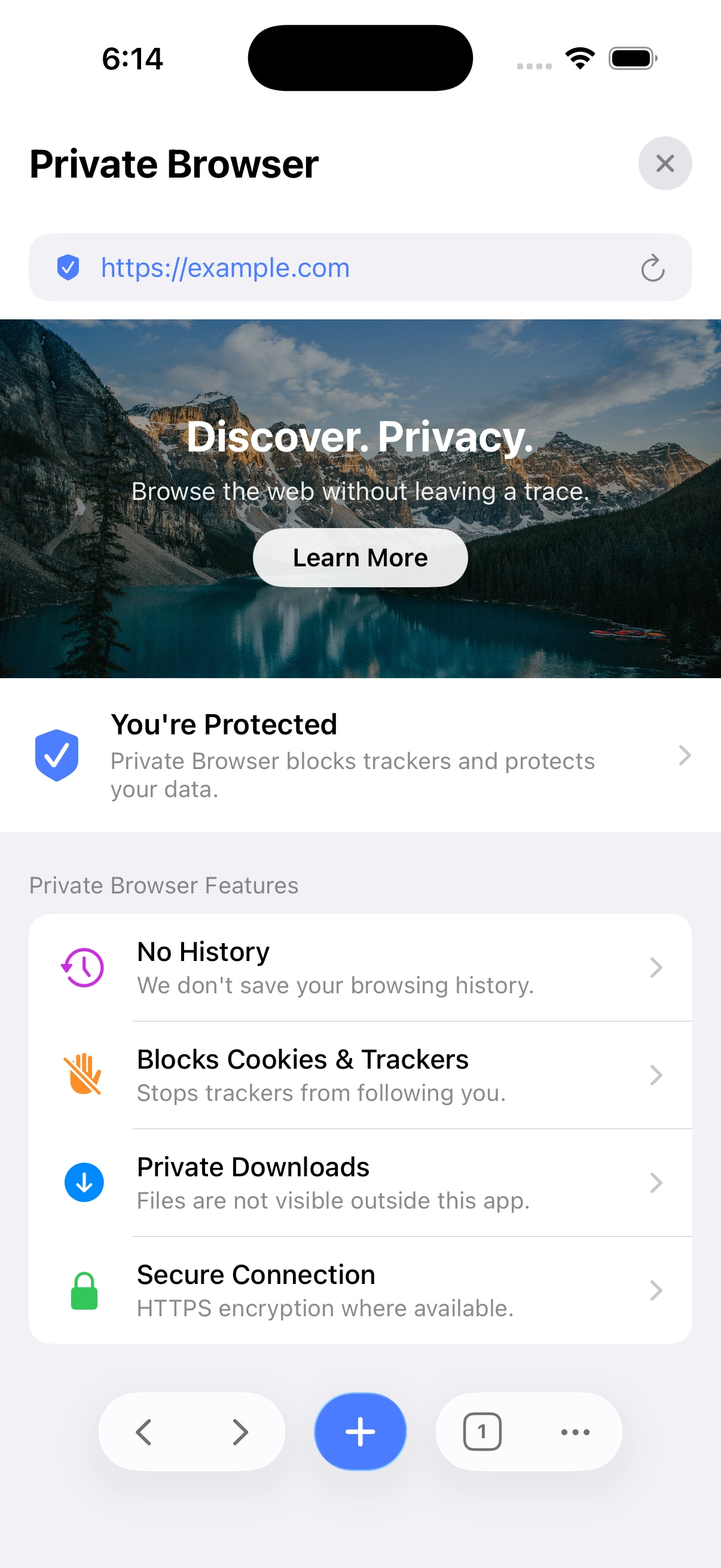 Private browser feature in the Authenticator iOS app
